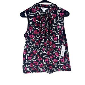 Liz Claiborne Women's Petite Sleeveless Black Floral Blouse PM NWT